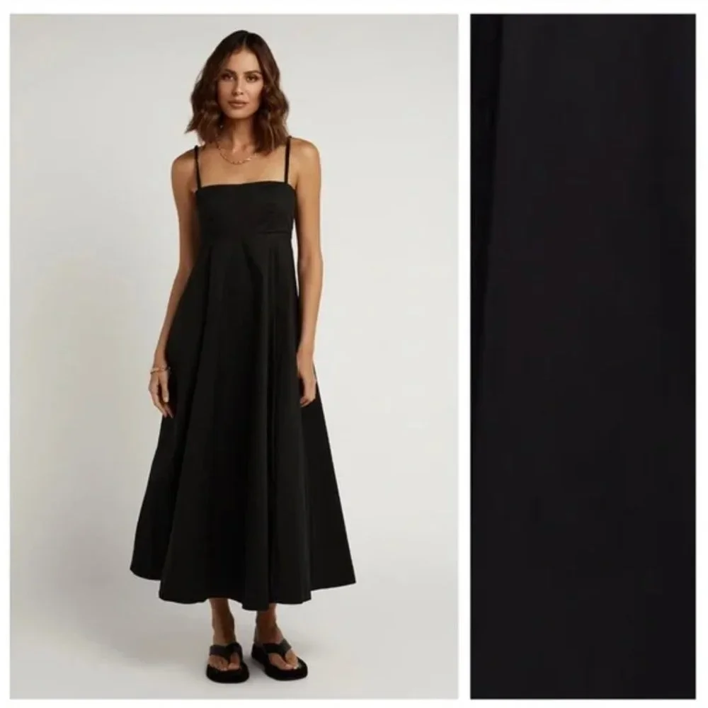 ZARA Black "That" Poplin Voluminous Smocked Back Midi Maxi Dress